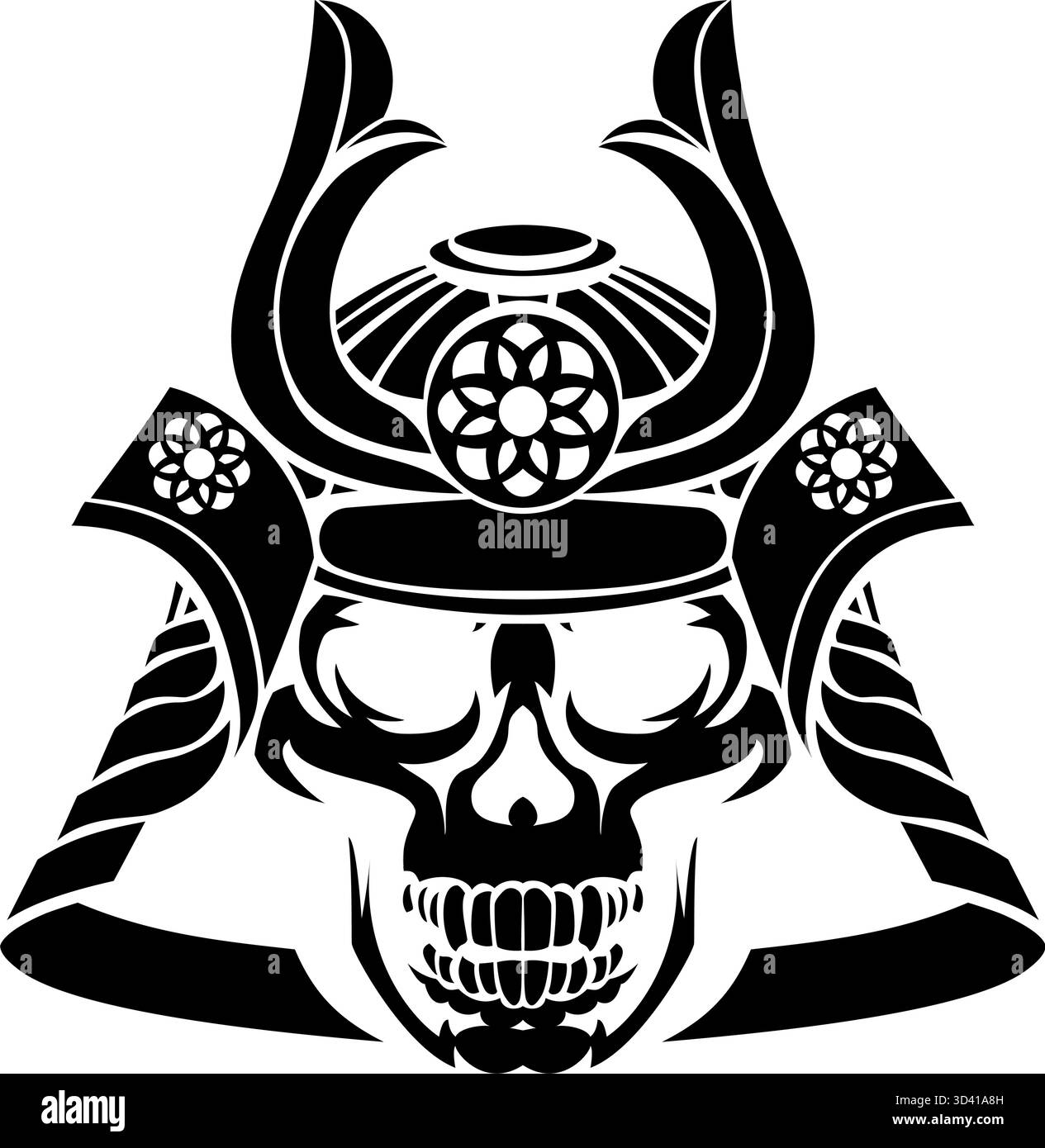 Samurai Skull Helm Schwarz Illustration Stock Vektor