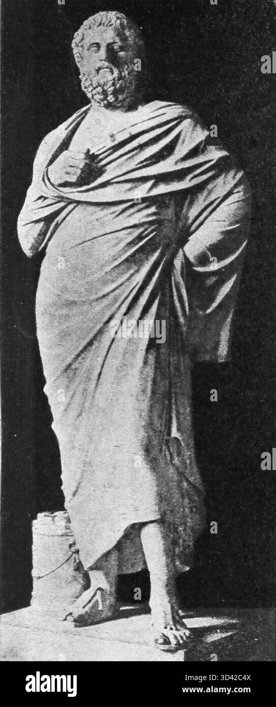 Eine Illustration aus Tadeusz Zieliskis Buch „Grecja niepodlega“ aus dem Jahr 1937 mit Sophokles, dem berühmten antiken Dramatiker, der seinen Beitrag zum griechischen Drama und zur griechischen Kultur unterstreicht. Stockfoto