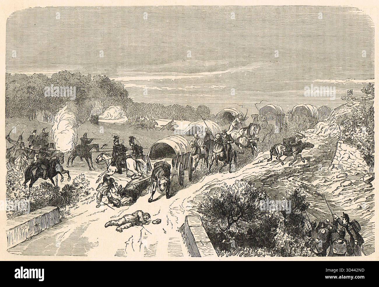 Franzosen eroberten preußische Versorgungswagen vor der Belagerung von Thionville 1870 während des Deutsch-Französischen Krieges. Stockfoto