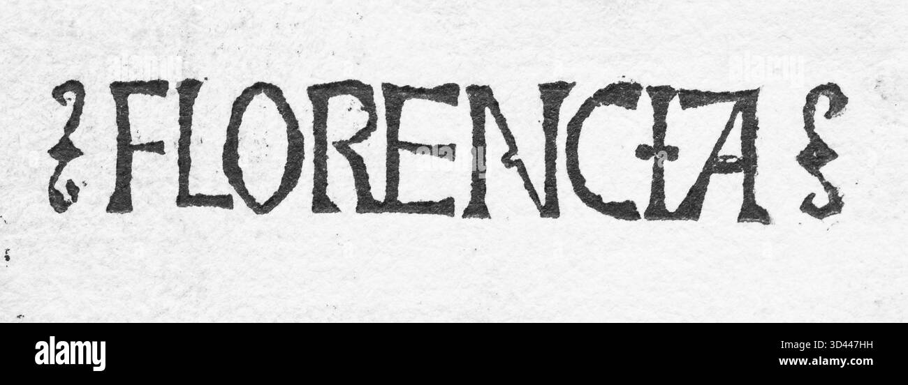 Florencia Schriftzug, Holzschnitt aus: Schedel's World Chronicle, Hartmann Schedel 1493 Stockfoto