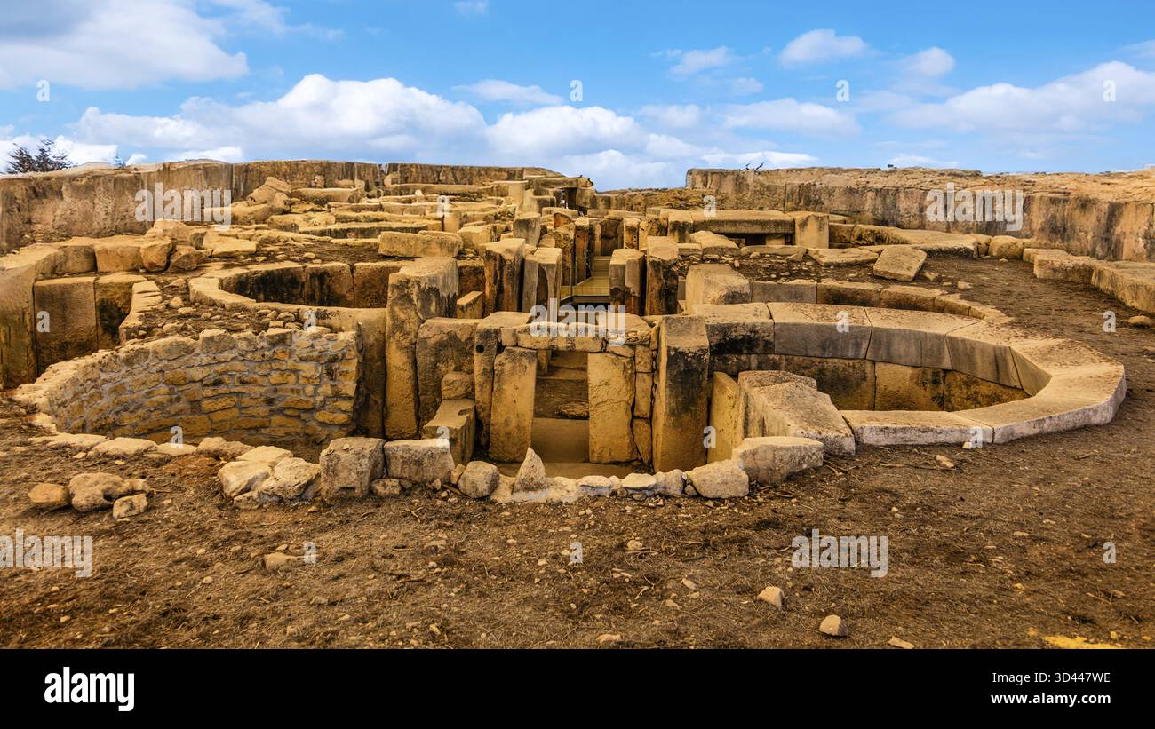 Megalithtempel von Hal Tarxien, 3250â €”2500 v. Chr., Erscheinung ohne Zeltdach, UNESCO-Weltkulturerbe, Tarxien, Malta Stockfoto