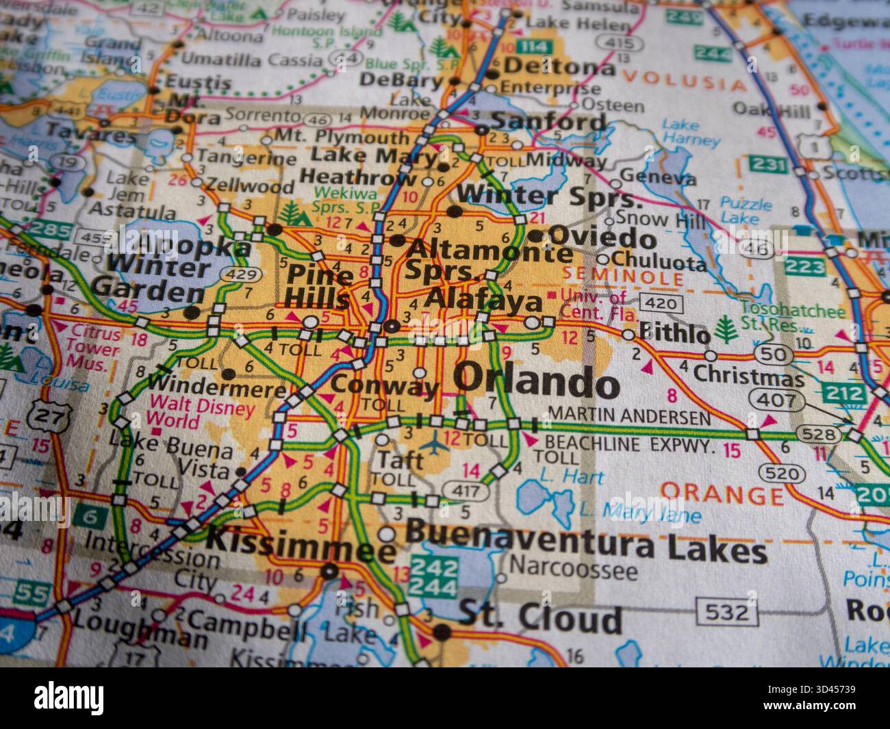 Orlando, Florida Metropolitan Road Map Detail: Touristenkorridor und Mautstraßen Stockfoto