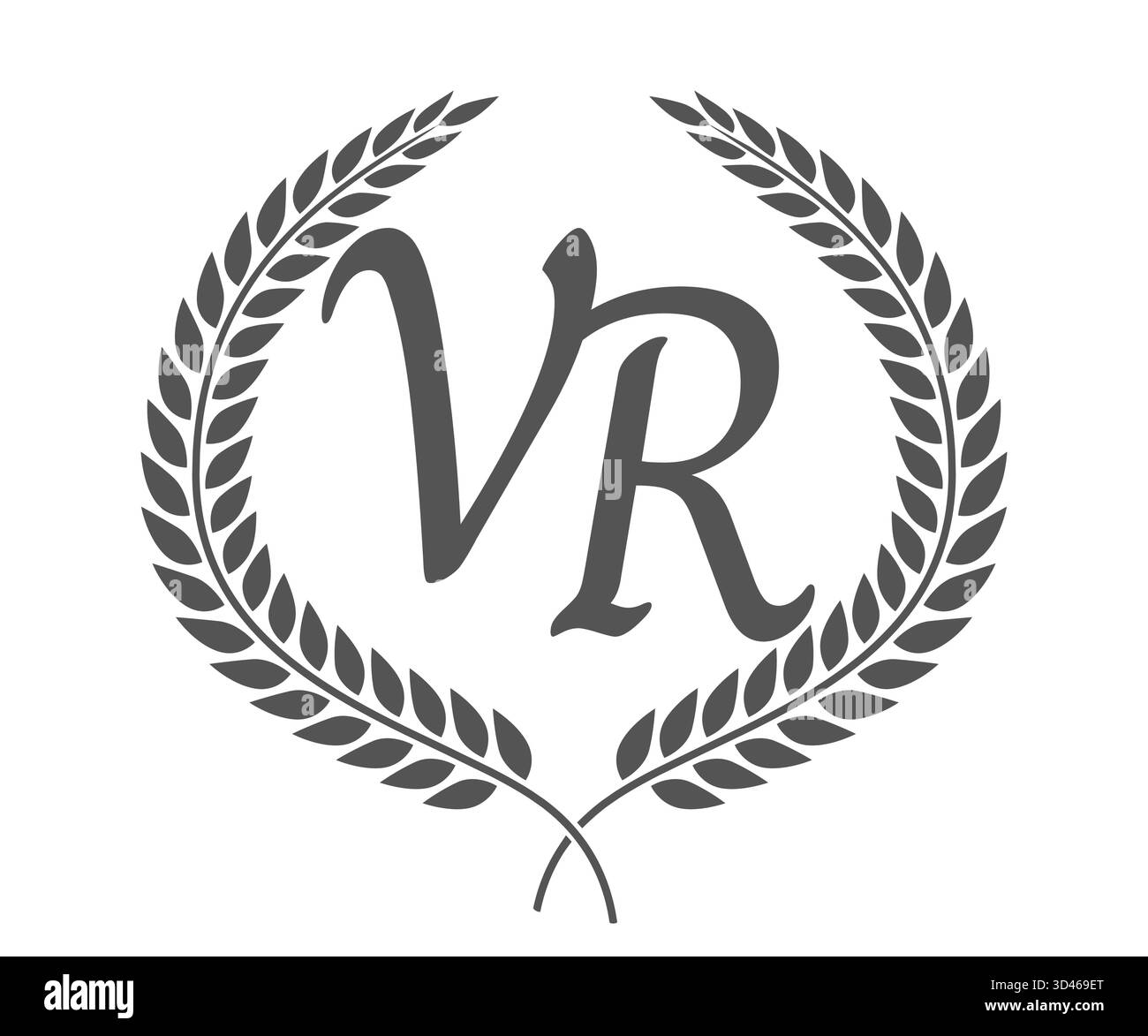 Anfangsbuchstaben V und R, VR-Monogramm-Logo mit Lorbeerkranz. Luxuriöses Emblem mit Kalligraphie-Schriftart. Stock Vektor