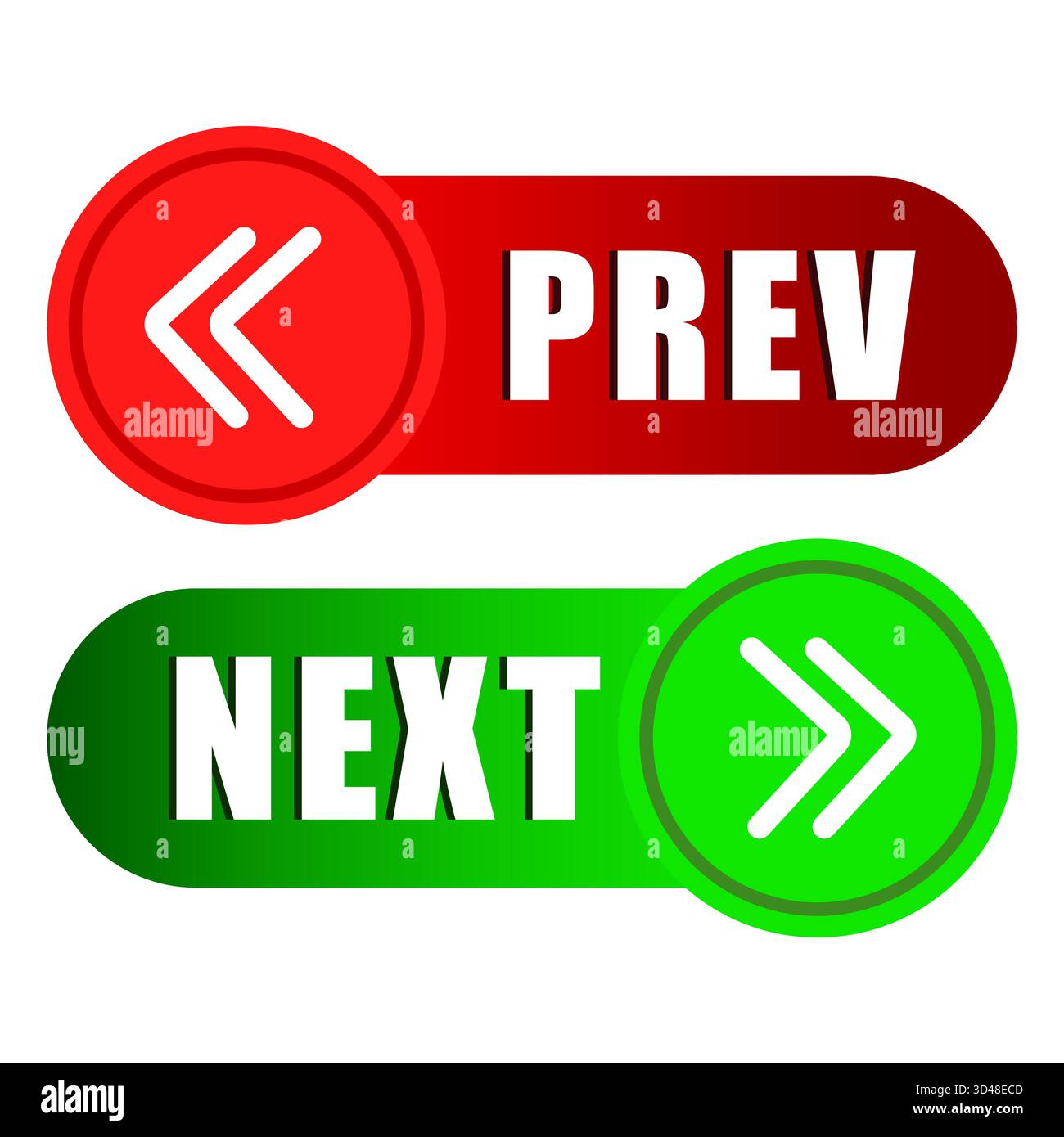 Schaltflächen zurück Weiter. Webnavigationsvektor. Symbol für Richtungspfeile. Rot-grünes Grafikdesign. Stock Vektor