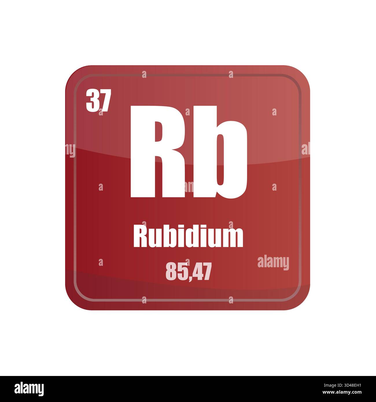 Rubidium chemische Elementfliese. Atomzahl siebenunddreißig. Vektorsymbol für RB-Zeichen. Rote, burgunderrote quadratische Form. Stock Vektor