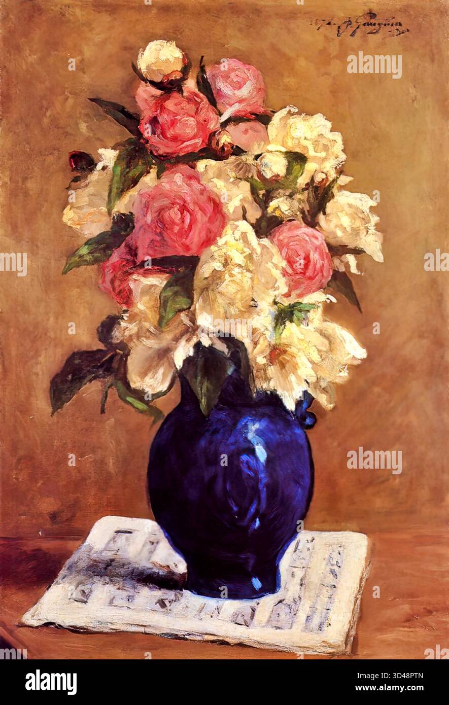 Bouquet of Peonies on a Musical Filmmusik (1876) von Paul Gauguin – frühe impressionistische Stillleben, ausgestellt in NY Carlsberg Glyptotek. Stock Vektor