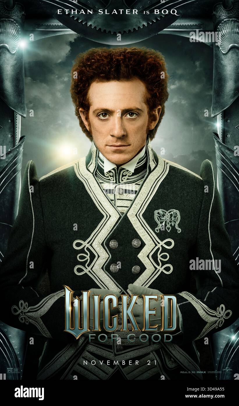 Wicked: For Good (2025) unter der Regie von Jon M. Chu mit Ethan Slater als Boq, dem ernsten Munchkin, dessen Hingabe und Herzschmerz einen bleibenden Eindruck in Oz Legenden hinterlassen. NUR FÜR REDAKTIONELLE ZWECKE des Posters mit US-Schriftzeichen. Quelle: BFA / Universal Pictures Stockfoto