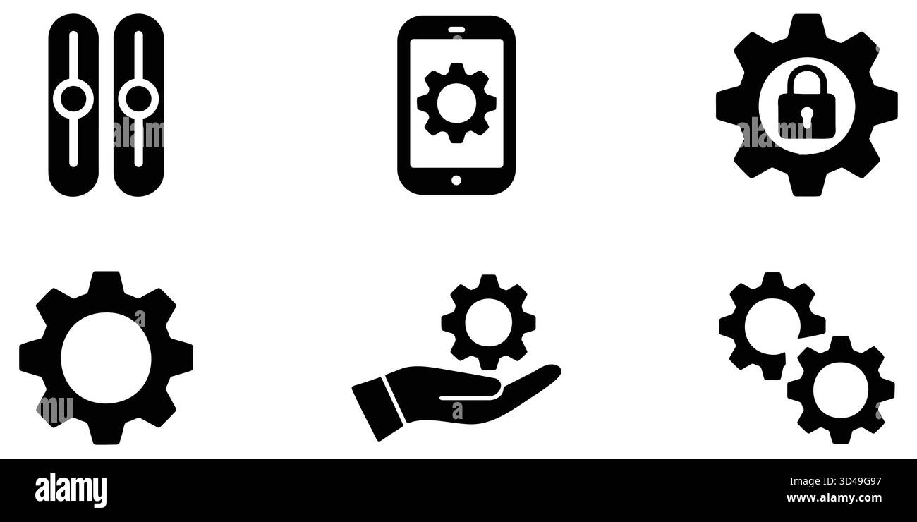 Technologie-Zahnradsymbole, Einstellsymbole, Zahnradsammlung, Smartphone-Zahnradelemente Stock Vektor