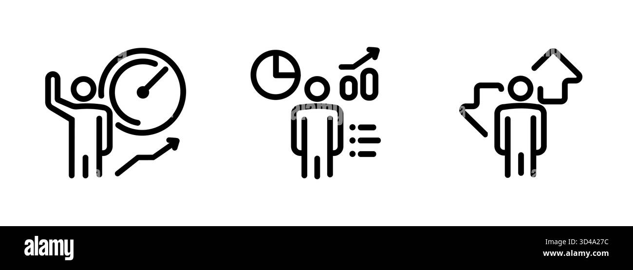 Persönliche Analysen und Selbstverbesserungskonzepte für Mitarbeiterbeurteilungen, die die Leistungsnachverfolgung des Zeitmanagements und die Entwicklung von Fähigkeiten darstellen Stock Vektor