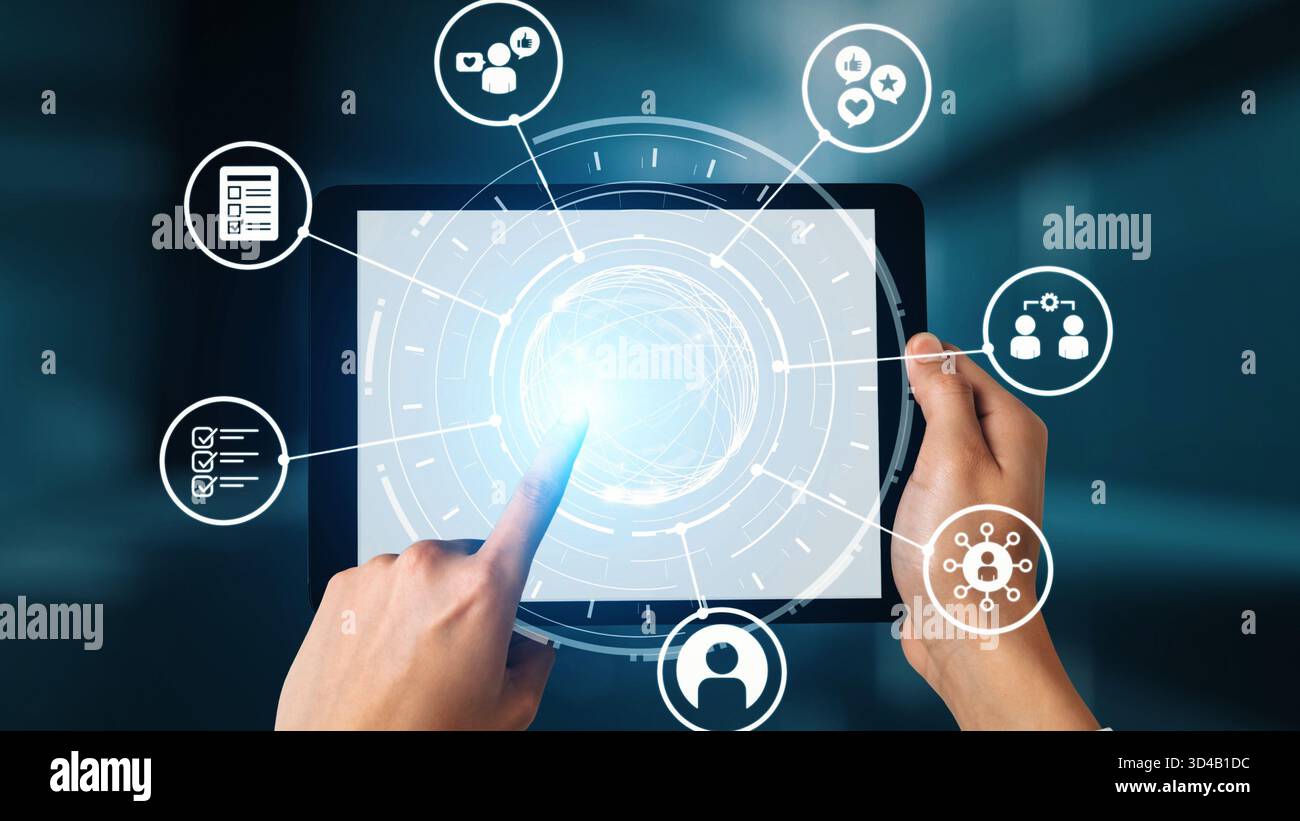 Personalisierungssymbole mit individueller Anpassung, Benutzerprofil und Design für persönliche Betreuung, Customer Journey und adaptive digitale Inhalte Stockfoto