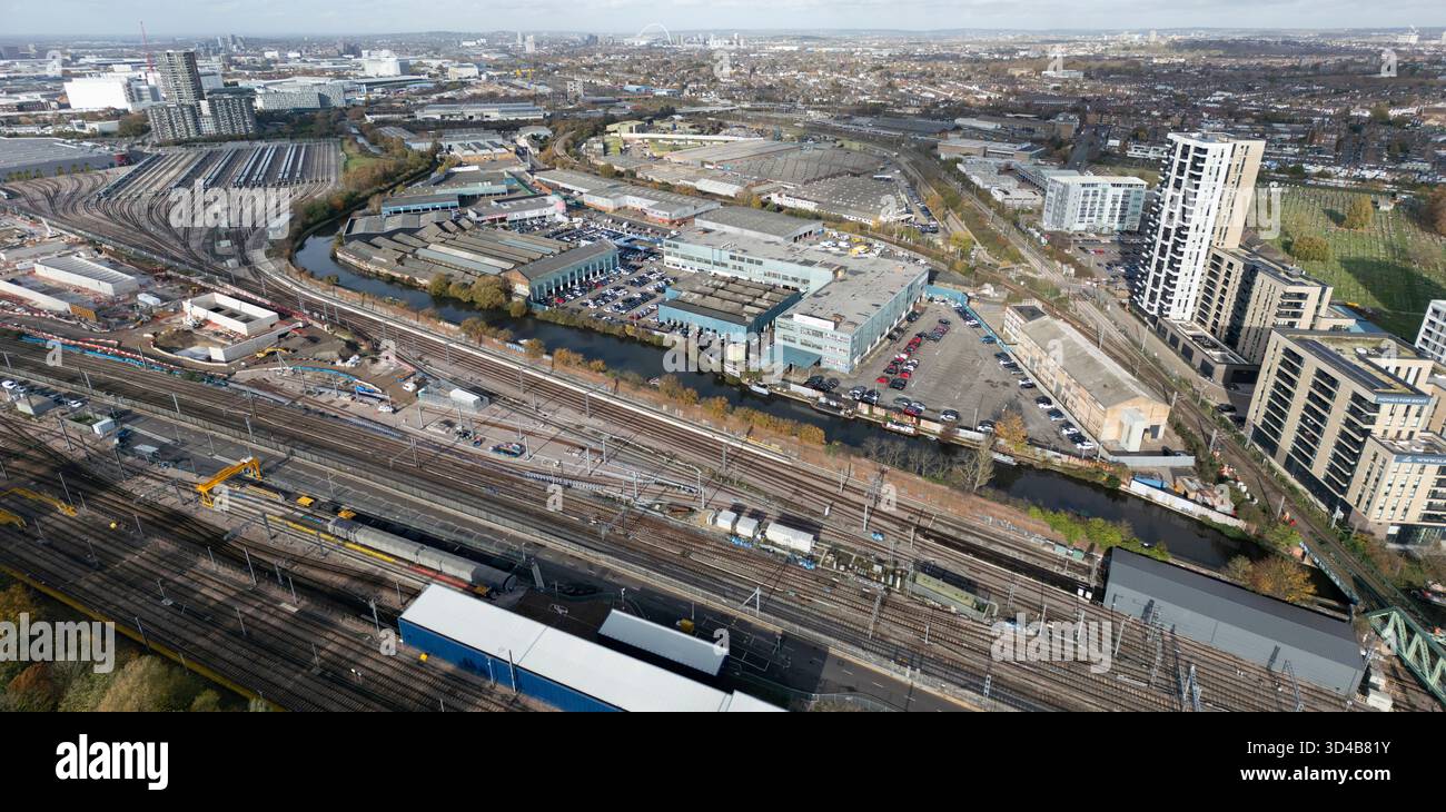 Blick aus der Vogelperspektive auf Londons Old Oak HS2 Stockfoto