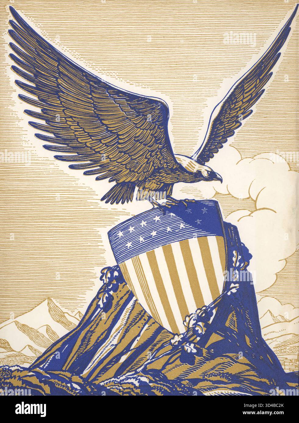 Dieses Bild aus dem Jahr 1926 zeigt einen Weißkopfseeadler – der Weißkopfseeadler ist seit 1782 der Nationalvogel der Vereinigten Staaten, als er mit ausgebreiteten Flügeln auf dem Großen Siegel der USA platziert wurde. Stockfoto