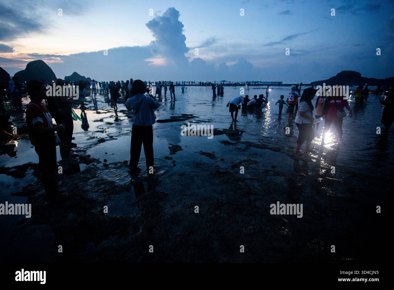 Am Seger Beach, Central Lombok, Indonesien, versammeln sich Menschen während des jährlichen Bau Nyale-Festivals, um Meereswürmer zu fangen, die Nyale genannt werden. Stockfoto