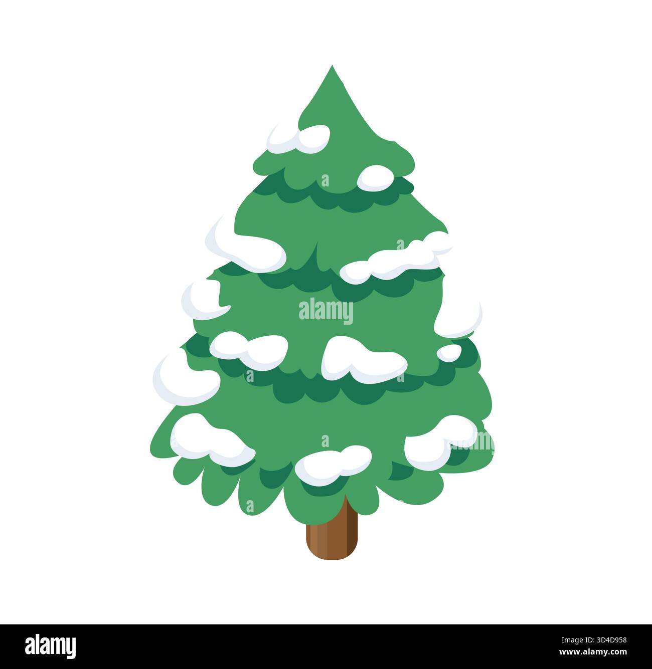 Isometrische Winterkiefer bedeckt mit Schnee. Isoliert auf weißem Hintergrund. Vektorabbildung. Stock Vektor