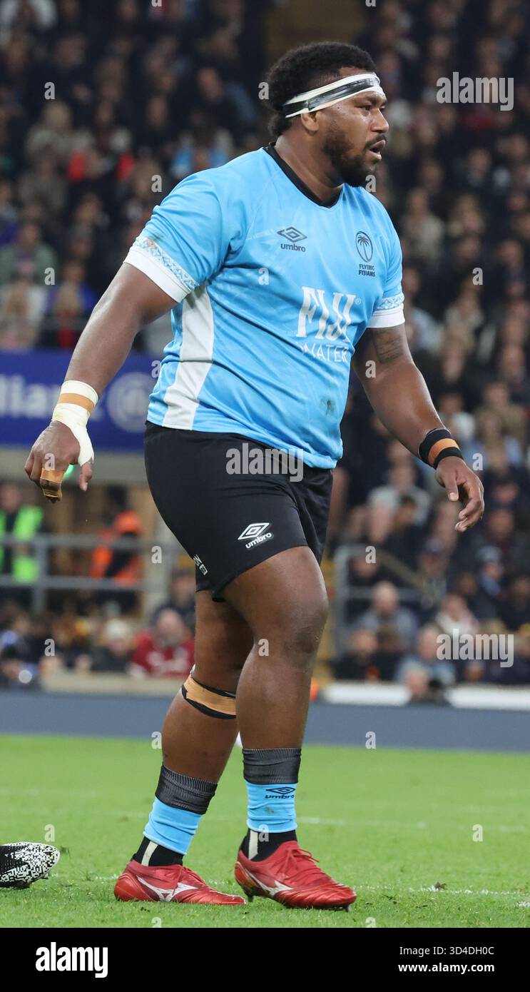 Eroni Mawi von Fidschi in Aktion während des Spiels der Quilter Nations Series zwischen England und Fidschi im Allianz Stadium, Twickenham, London am 8. November 2025 Stockfoto