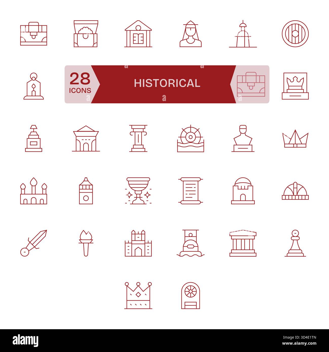 Beschleunigen Sie die Lieferung mit 32 Thin Line Icons, die aus historischen, geordneten und konsistenten Darstellungen stammen. Stock Vektor