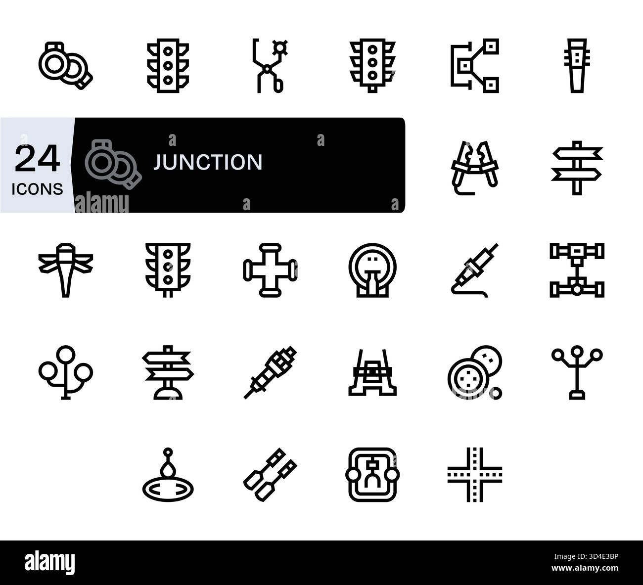 Ein sorgfältig zusammengestelltes Set von 24 Bold Line Icons, die Junction zum Ausdruck bringen, ideal für Designoperationen. Stock Vektor