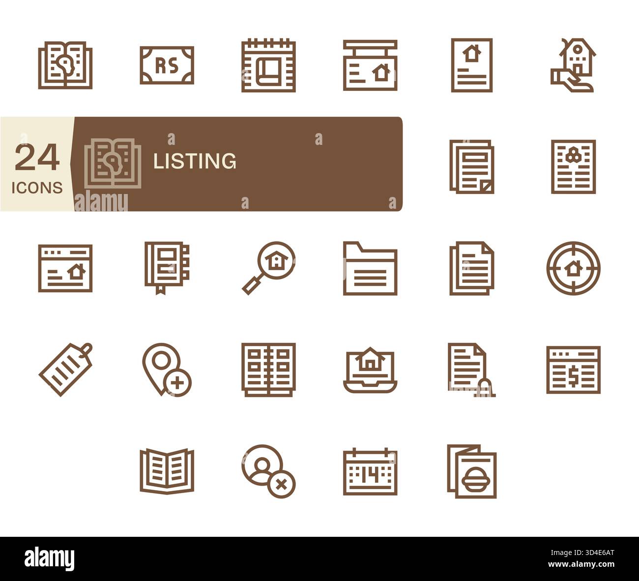 Beschleunigen Sie Konstruktions-Workflows mit 24 Symbolen für die Listing-Funktion, die für die schnelle Prototypenerstellung vorbereitet sind. Stock Vektor