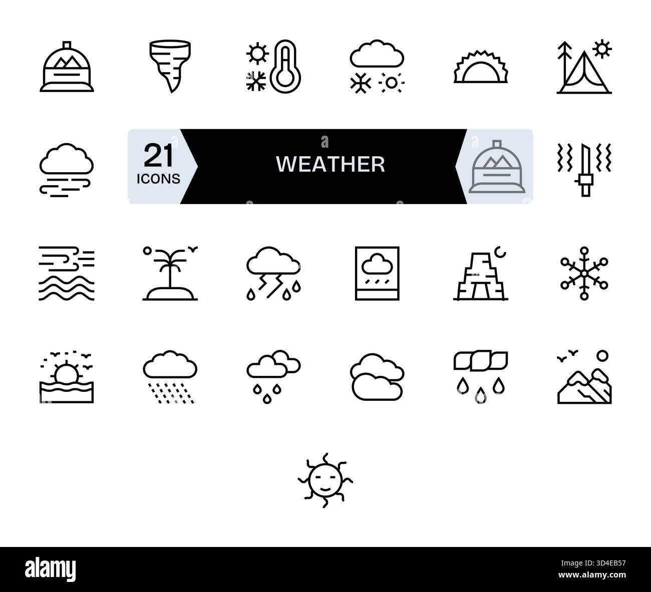 Eine flexible Sammlung von 25 Symbolen für normale Linien, die das Wetter reflektieren, ideal für schnelle Iterationen. Stock Vektor