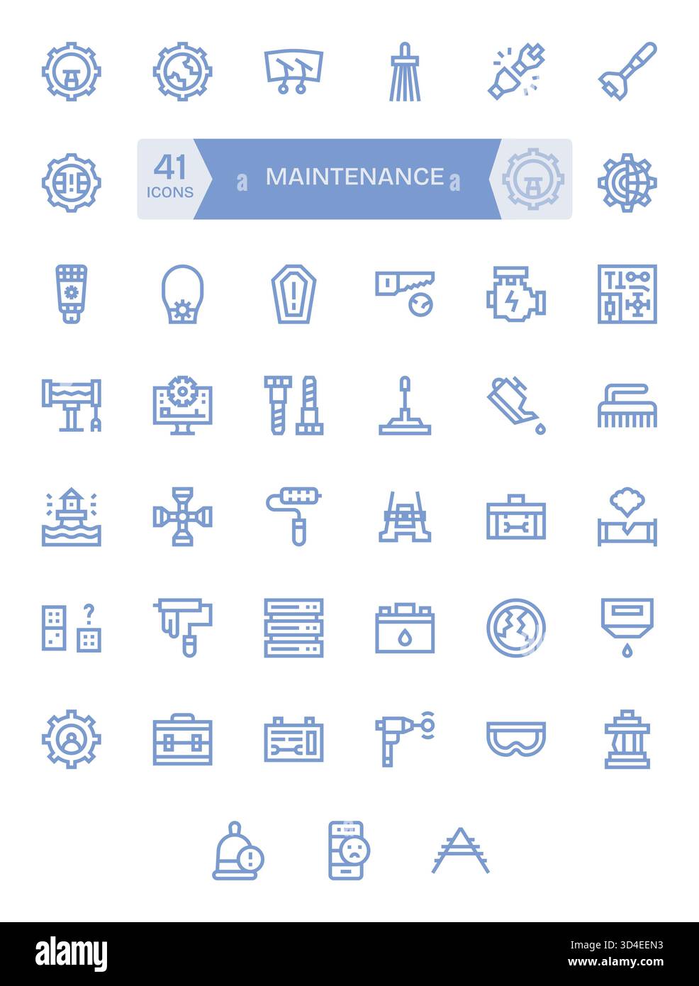 Verbessern Sie die Navigation mit 41 Symbolen für fette Linien, die auf Wartung ausgerichtet sind und auf Klarheit ausgerichtet sind. Stock Vektor