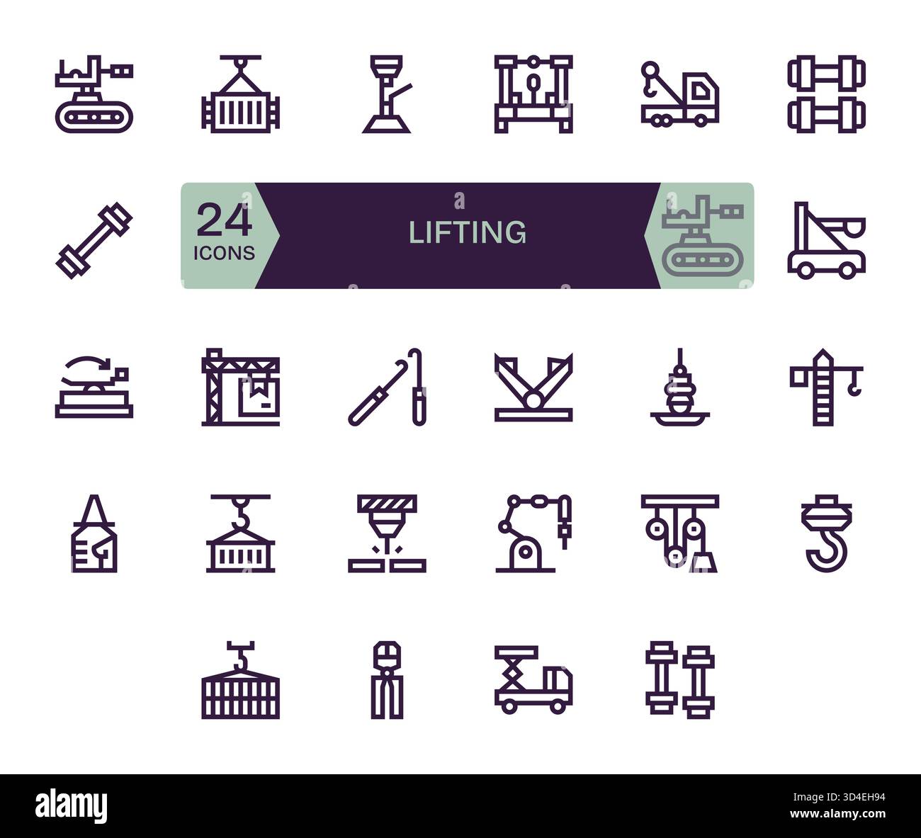 Nahtlose Integration von 24 Bold Line Symbolen in Lifting-Projekte, optimiert für Pixelkonsistenz. Stock Vektor