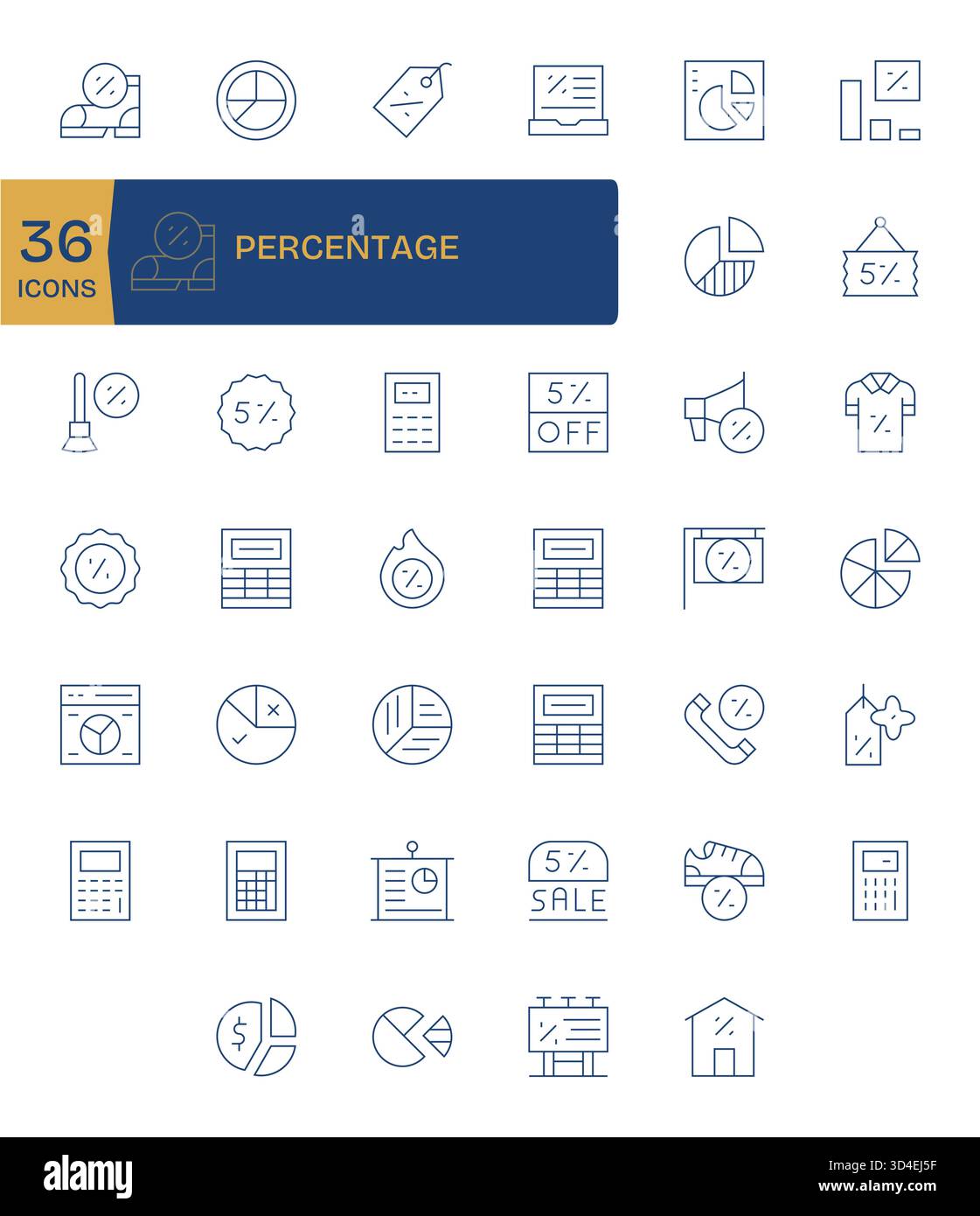 Ein vielseitiger Satz von 40 Thin Line Vektorsymbolen mit Schwerpunkt auf Prozentsatz, ideal für mobile und Web-Anwendungen. Stock Vektor