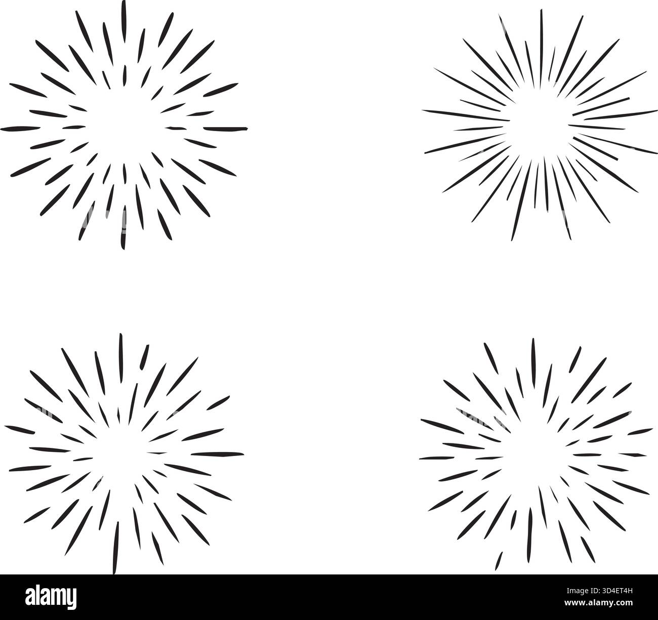 Kreative Vektorillustration von geometrischen Hand gezeichneten Sonnenstrahlen isoliert auf Hintergrund. Kunst Design lineare Sonnenwellen, strahlende Linien strahlende Sterne. Abst Stock Vektor