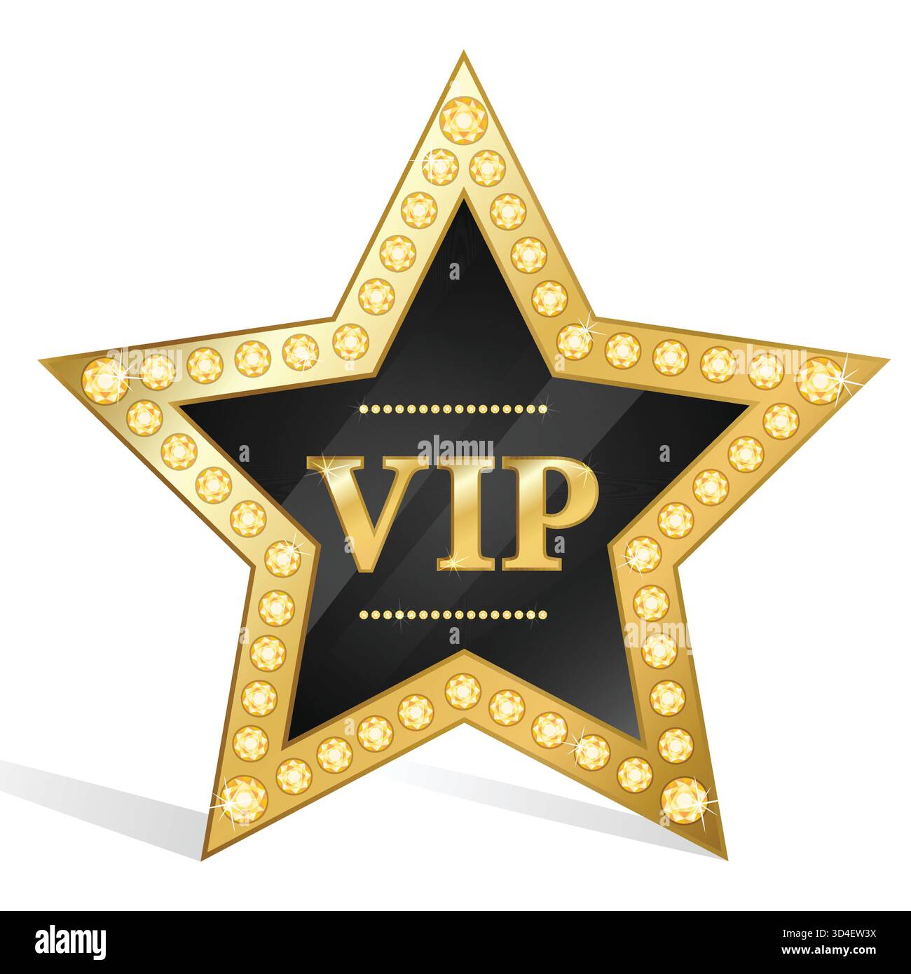 Exklusives VIP Gold Star-Logo. Luxuriöses 3D-Mitgliedschaftssymbol mit Black Center, Diamantschmuck und schimmerndem, detailliertem Design Stock Vektor