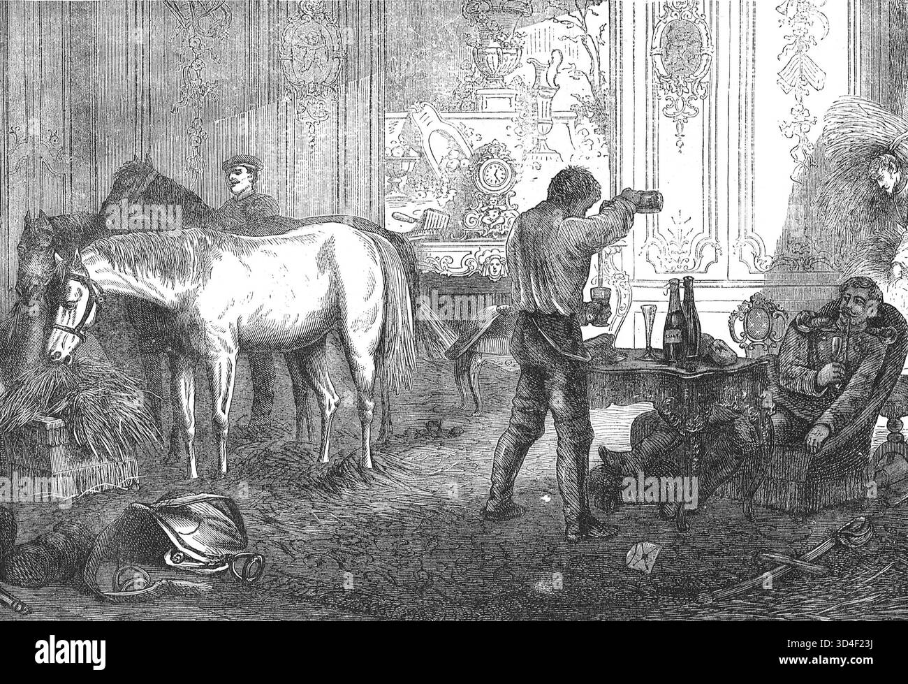 Deutsche Soldaten in einem französischen Schloss während des Deutsch-Französischen Krieges. Stockfoto