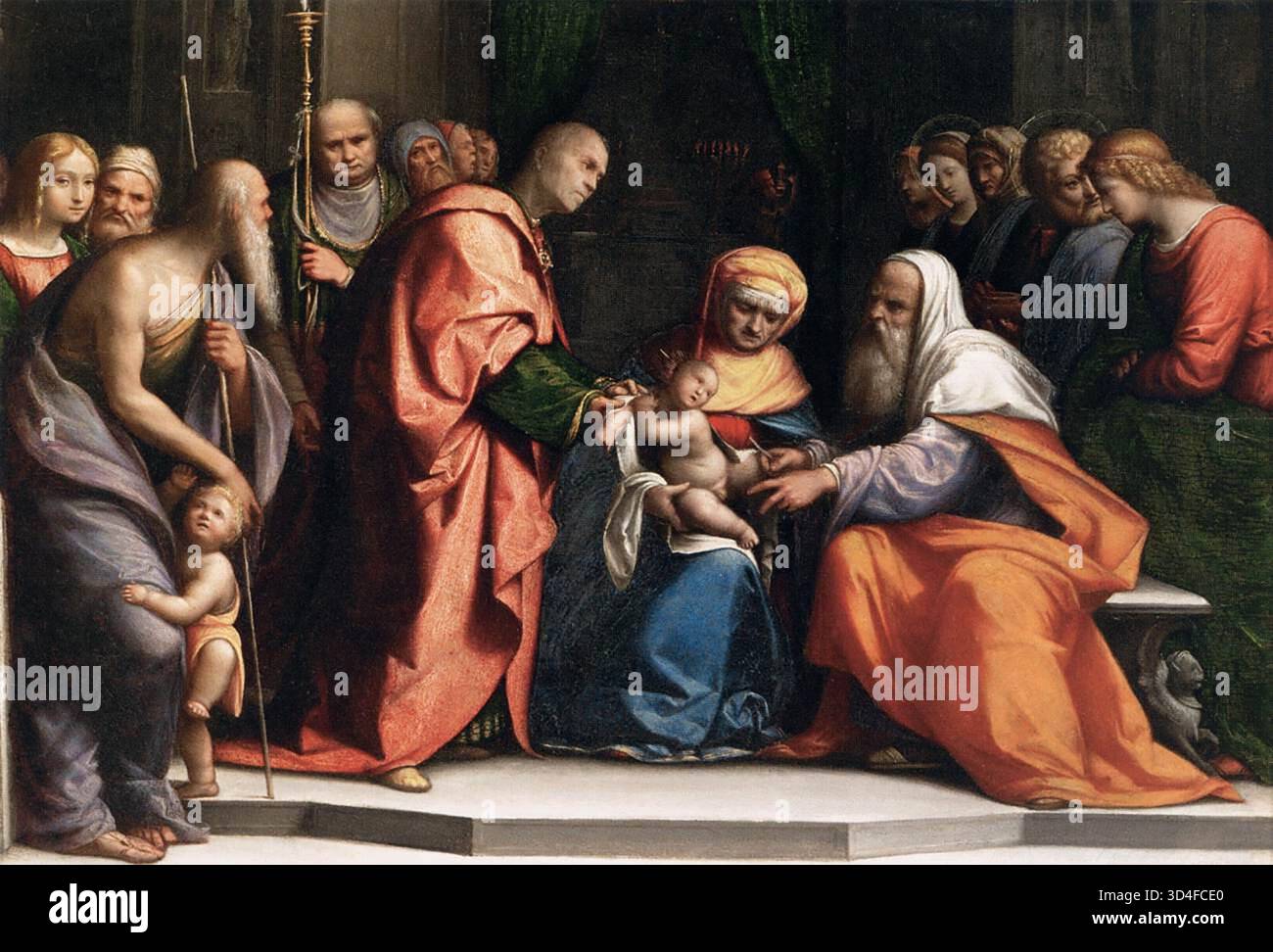 GAROFALO (* 1476, Ferrara, d. 1559, Ferrara) die Beschneidung 1519 Öl auf Holz, 37 x 50 cm Mus?e du Louvre, Paris --- Schlüsselwörter: ----------------- Autor: GAROFALO Titel: Die Beschneidung Zeitlinie: 1501-1550 Schule: Italienisch Form: Malerei Typ: Religiös Stockfoto