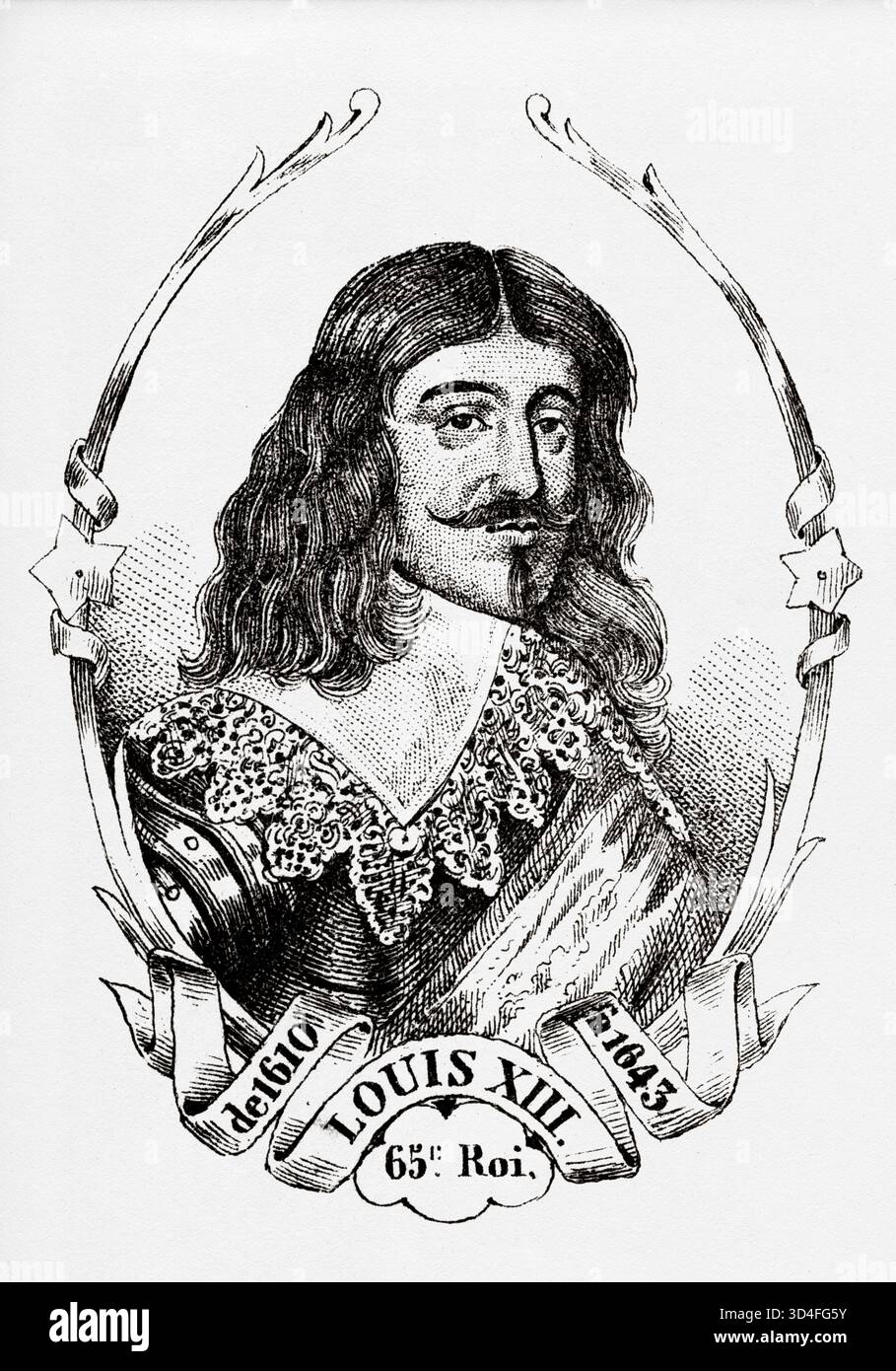Porträt von Ludwig XIII. Dem Gerechten (1601–1643) König von Frankreich. Antike Illustration von Emile Simon (1805-1886) aus dem historischen und malerischen Atlas, Universal History 1861 Stockfoto