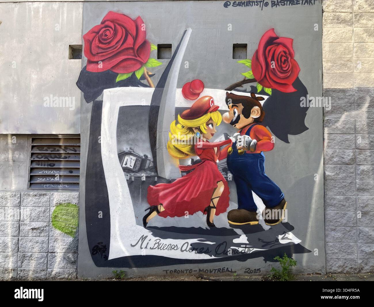 Street Art Wandgemälde in Buenos Aires mit einem Comic-Paar tanzen Tango und der Inschrift mi buenos aires querido, My geliebte Buenos Aires, Argentinien Stockfoto