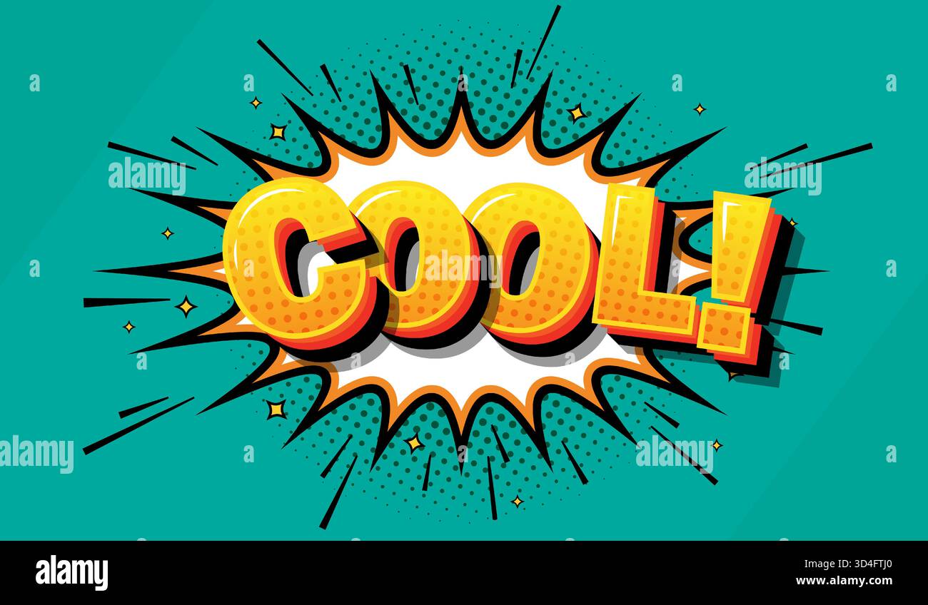Eine Vorlage für Comics mit dem Text „cool“ in einer explosiven Sprechblase. Stock Vektor