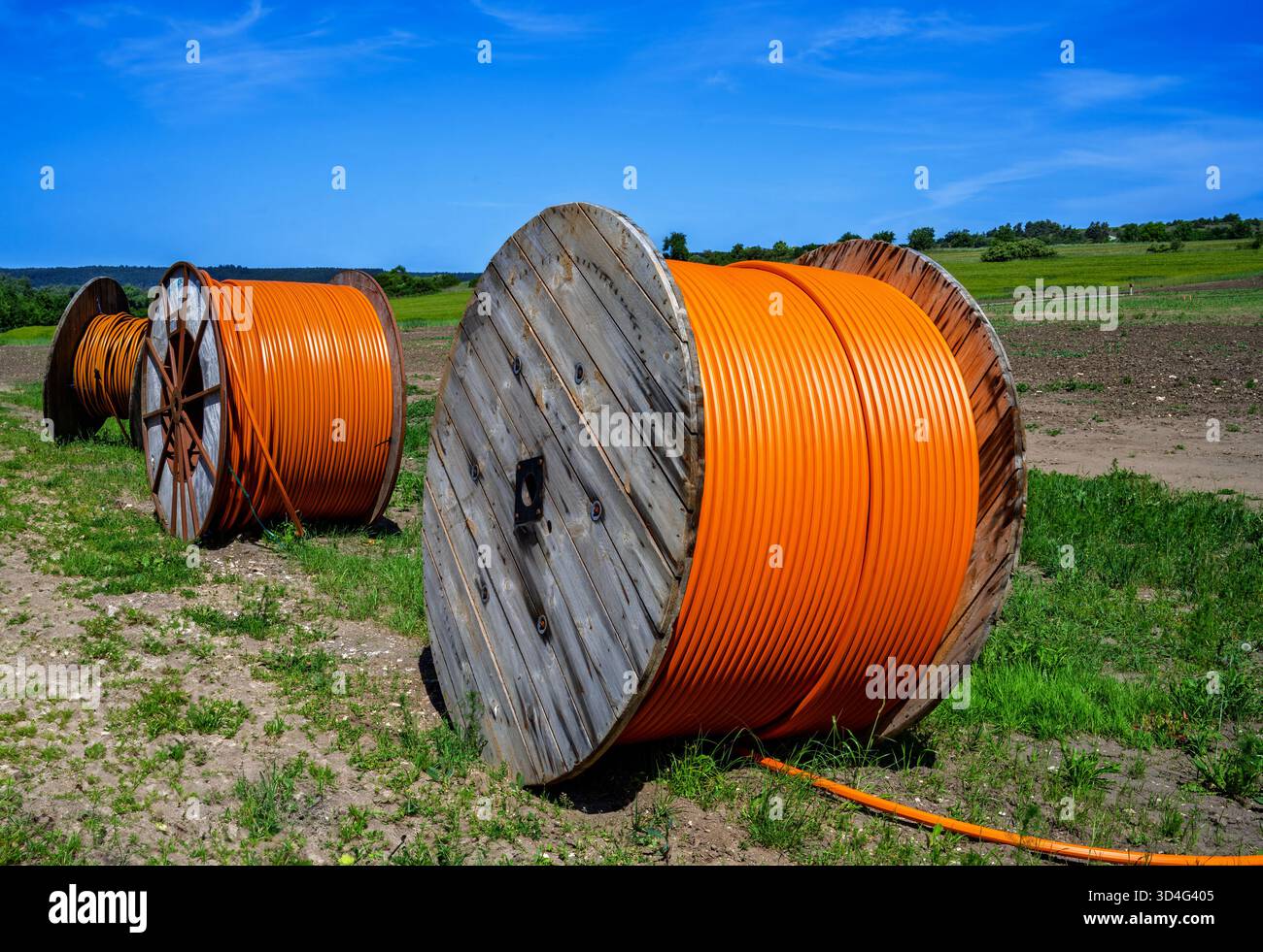 Baustelle mit einer LWL-Kabel für Digital Broadband Internet Kommunikation. Stockfoto