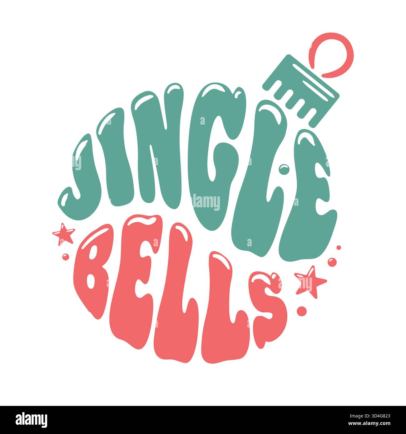 Jingle Bells, Weihnachtsschmuck, groovige Schriftzüge ein markantes Vektor-Typografie-Stück mit festlichen Kurven, glänzenden Farben, Retro-Vibe und verspieltem Momentum Stock Vektor