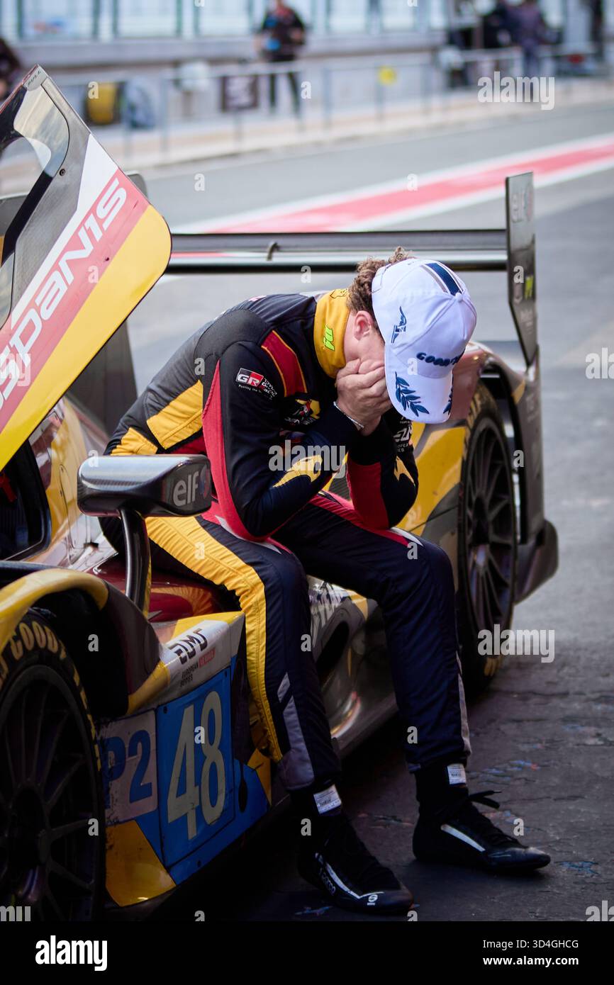 Sieger Esteban MASSON (FRA) nimmt das Siegerpodest für VDS PANIS RACING (FRA) auf einem Oreca 07 - Gibson während der European Le Mans Series in 4 STUNDEN ein Stockfoto