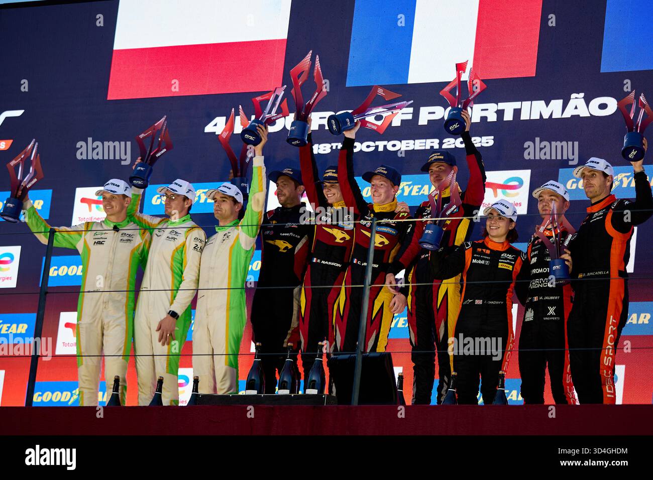 Siegerpodest bei der European Le Mans Series, 4 STUNDEN VON Portimão, Portugal, 18. Oktober 2025. Stockfoto