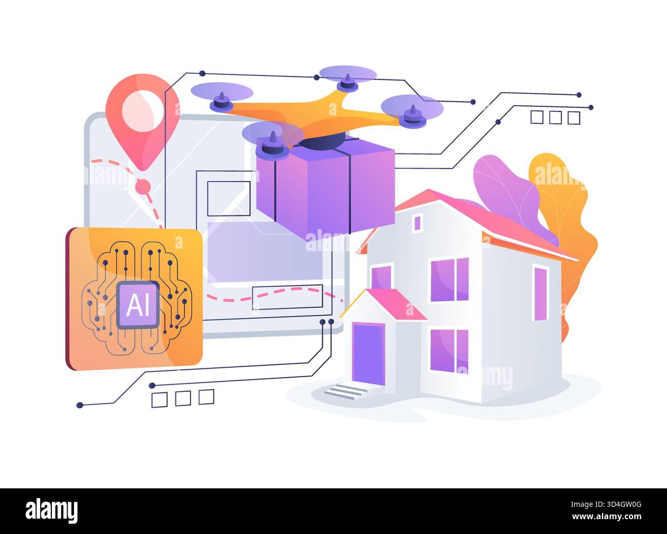 Autonome Drohnenlieferung abstrakte Konzept-Vektor-Illustration. Stock Vektor