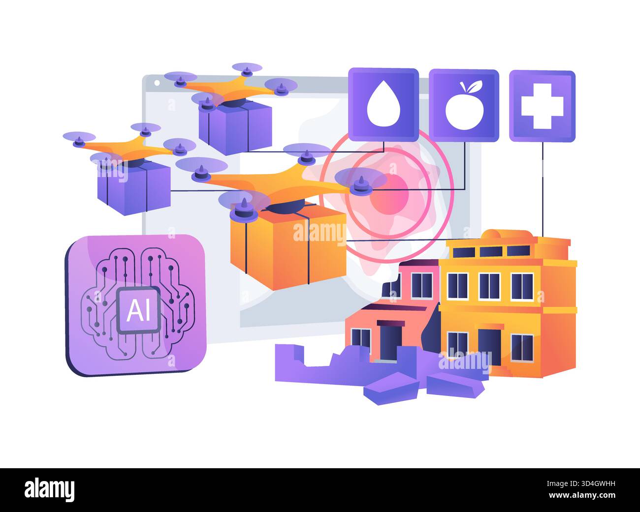 Katastrophenhilfe Drone Swarm abstrakte Konzept-Vektor-Illustration. Stock Vektor