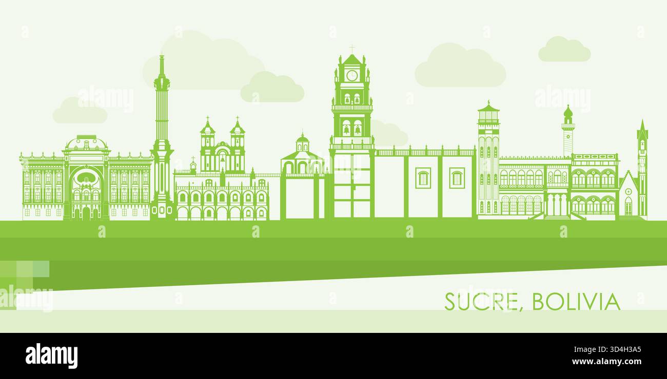 Grüne Skyline Panorama der Stadt Sucre, Bolivien - Vektor-Illustration Stock Vektor