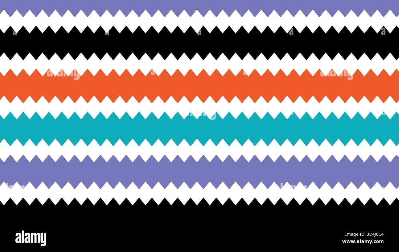 Moderner abstrakter Hintergrund mit auffälligen Zick-Zack-Mustern in Lila, Orange, Petrol und Schwarz. Perfekt für digitales Design, Druck und Textil. Stock Vektor