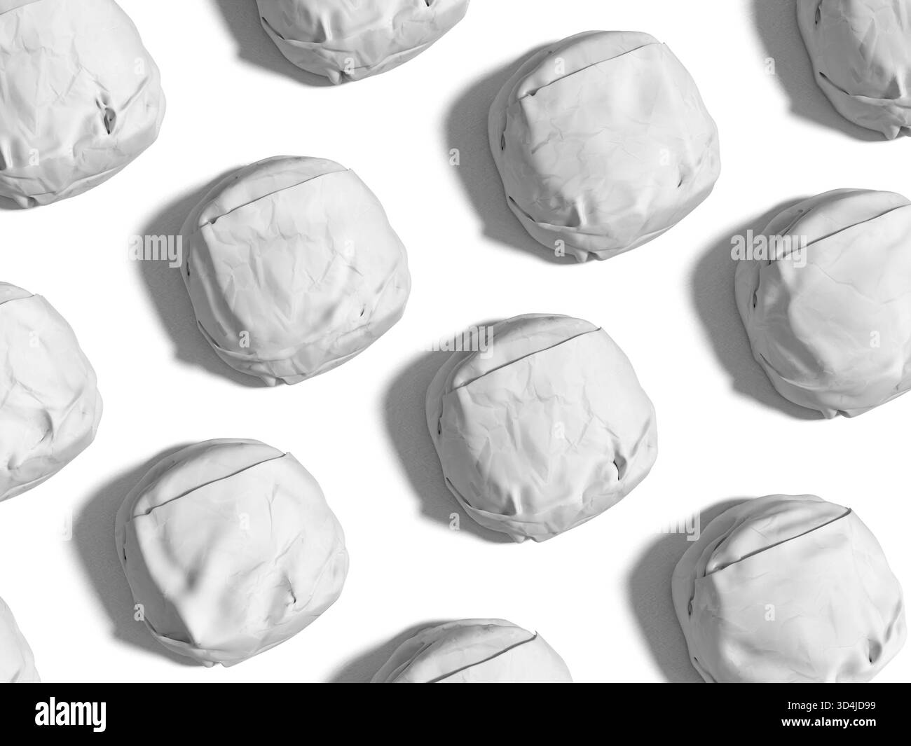 Overhead-Muster Von Verpackungen Mit Mehreren Burger Auf Rotem Hintergrund Stockfoto