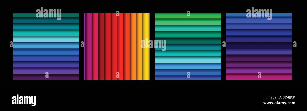 Modern Color Line abstrakte Hintergründe Kollektion: Gebogene Form Farbverlaufsbänder mit Vektor-Regenbogenlinien für Grafikdesign-Projekte. Stock Vektor