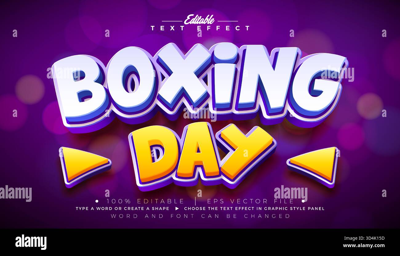 Boxing Day editierbarer Texteffekt Design Vektor Weihnachtszeit Shopping Day Sale Graphic Style mit 3D mehrschichtiger Typografie Schriftzug auf glänzend Stock Vektor