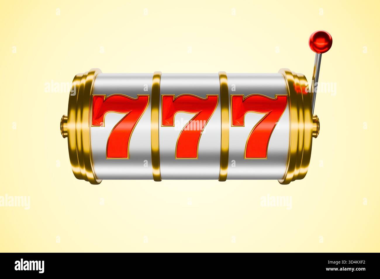Die Walzen des Spielautomaten haben mit der Gewinnkombination von drei Siebenten aufgehört Stockfoto