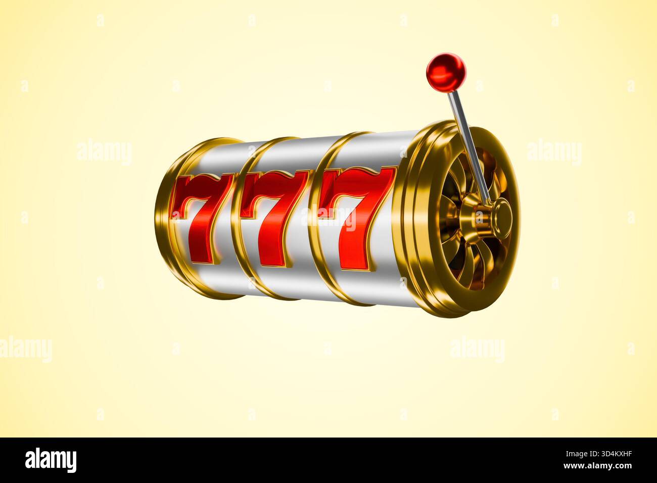 Die Walzen des Spielautomaten haben mit der Gewinnkombination von drei Siebenten aufgehört Stockfoto