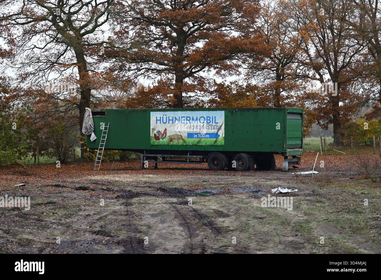 Stockbilder 11/2025 Mobiler Hühnerstall ohne Hühner Henstedt-Ulzburg Schleswig-Holstein Deutschland *** Stockfotos 11 2025 mobiler Hühnerstall ohne Hühner Henstedt Ulzburg Schleswig Holstein Deutschland Copyright: XLobeca/RalfxHomburgx Stockfoto