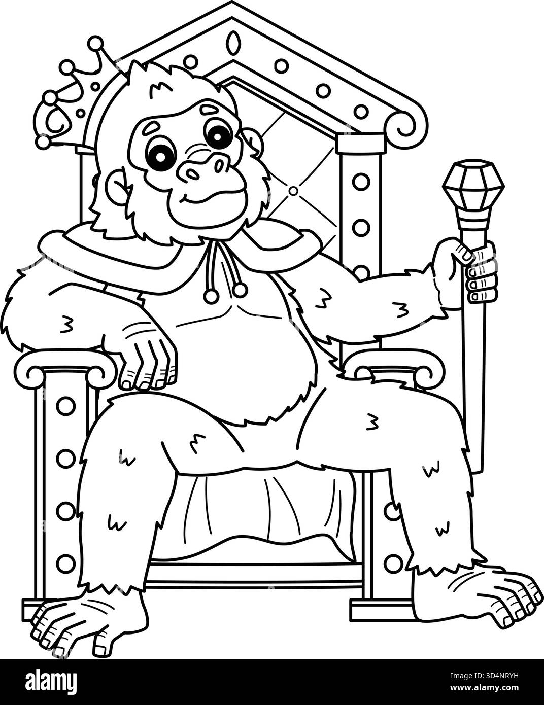 Gorilla King Tier Isolierte Ausmalseite Stock Vektor