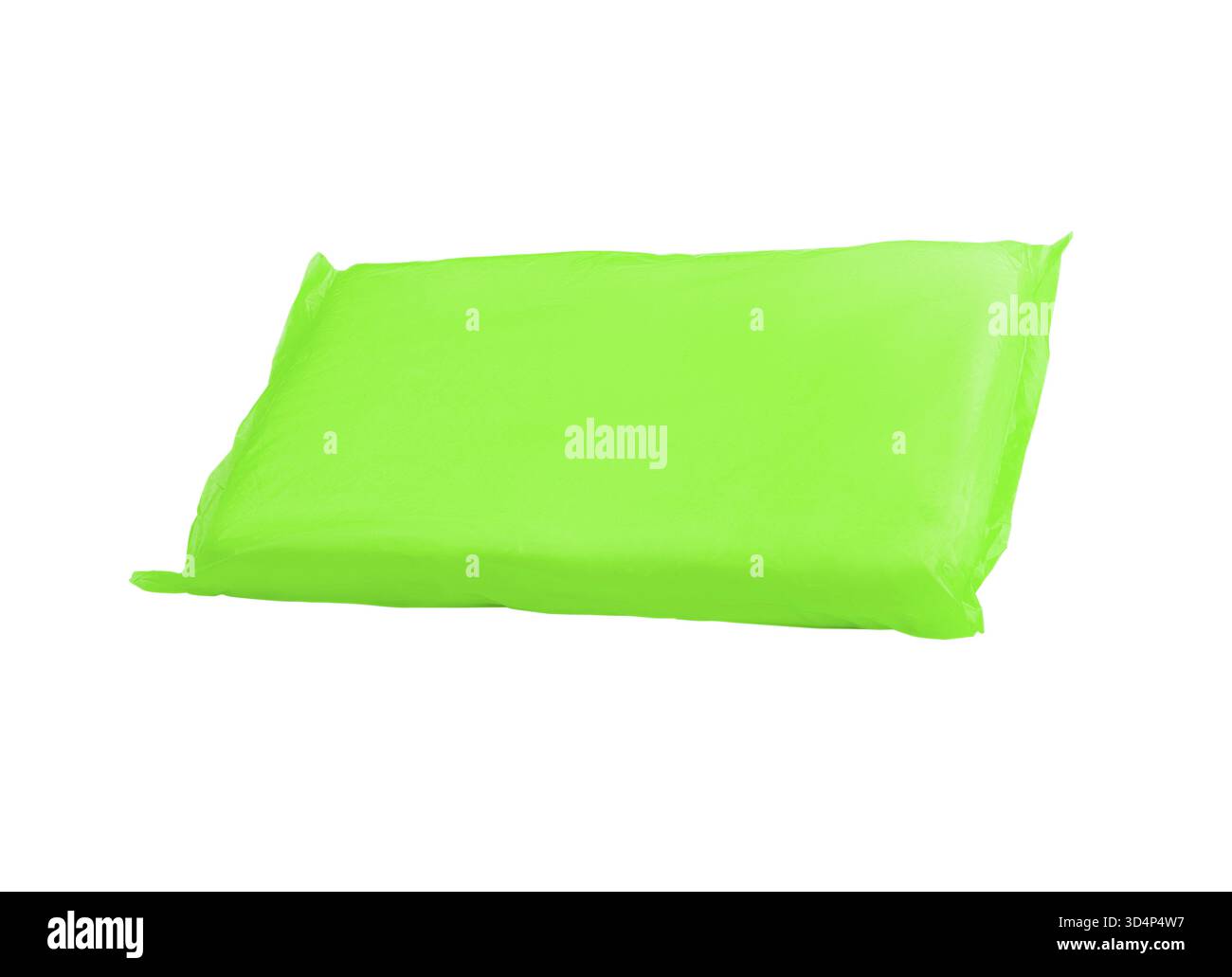 Essen, grüne Plastikmüllsäcke isoliert auf weißem Hintergrund Stockfoto