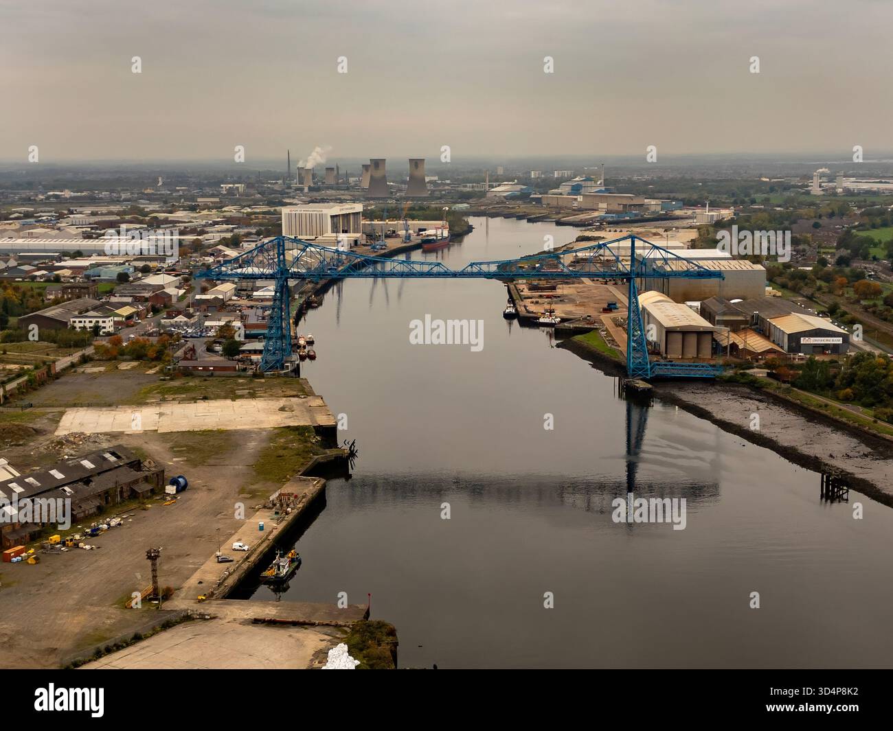 Eine Luftaufnahme der legendären Transporter Bridge in Middlesbrough, Großbritannien Stockfoto